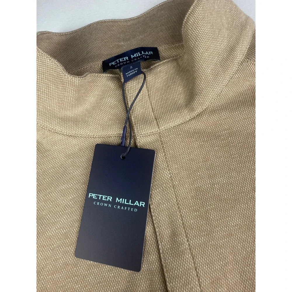 Peter Millar Crown Crafted Pullover Size L Camel Tan Cotton Cashmere QZ $298